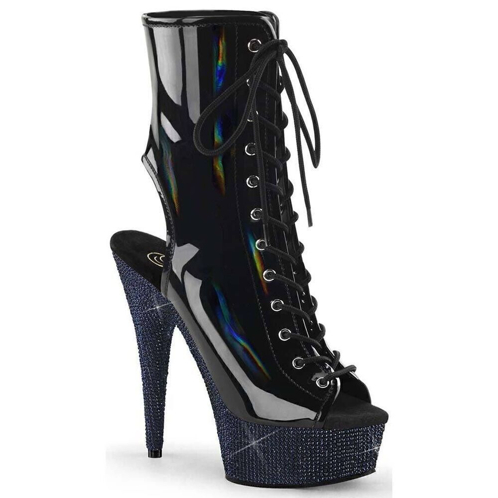 Pleaser BEJEWELED-1016-6 Black Holo & Midnight Rhinestone Boots